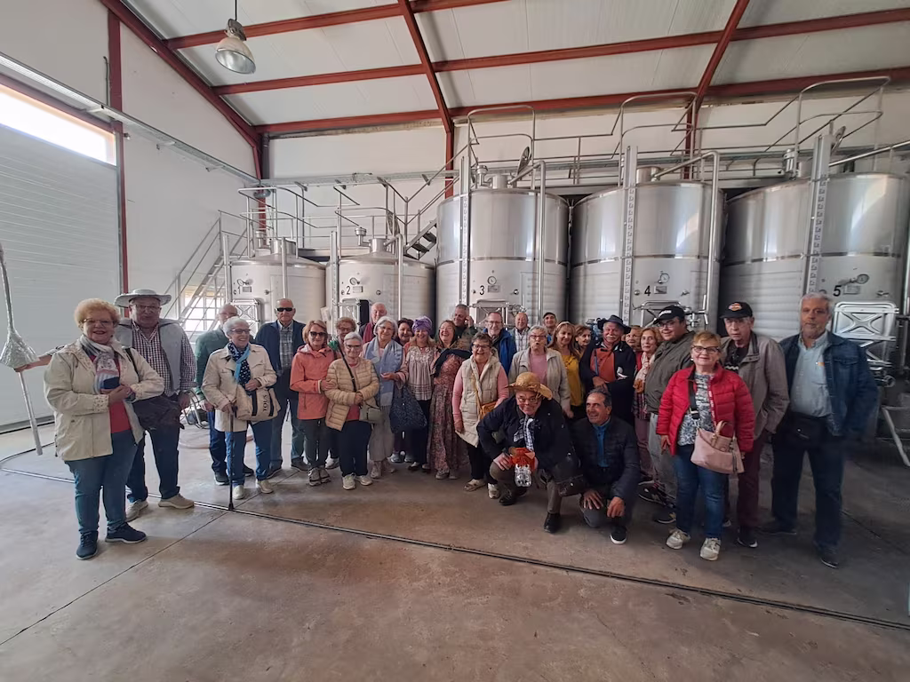 Grupo de jubilados de una asociación durante un viaje organizado por La Mancha